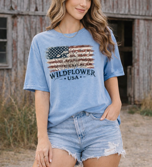 Vintage Wildflower USA Flag Tee