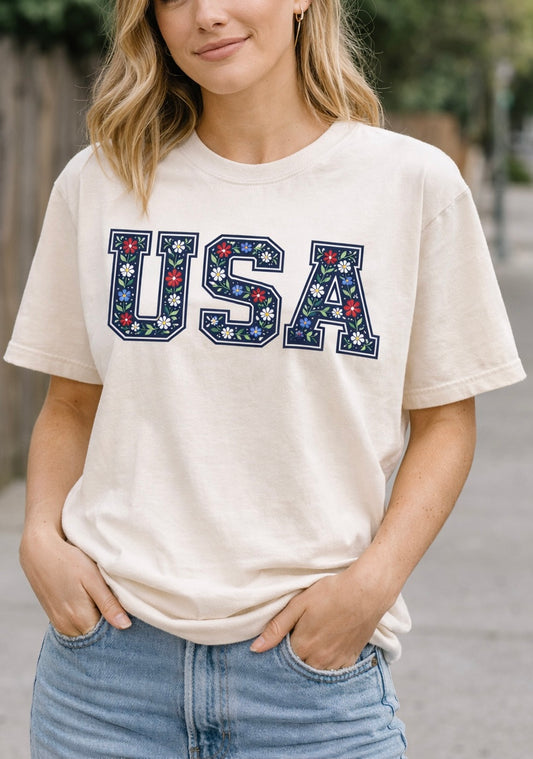 USA Floral Tee