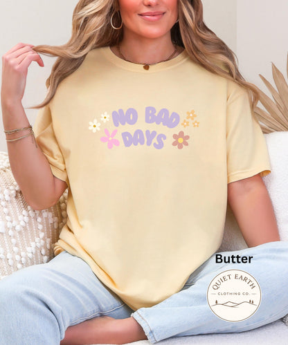 No Bad Days Retro Floral Graphic Tee, Pastel Daisy Comfort Colors Shirt