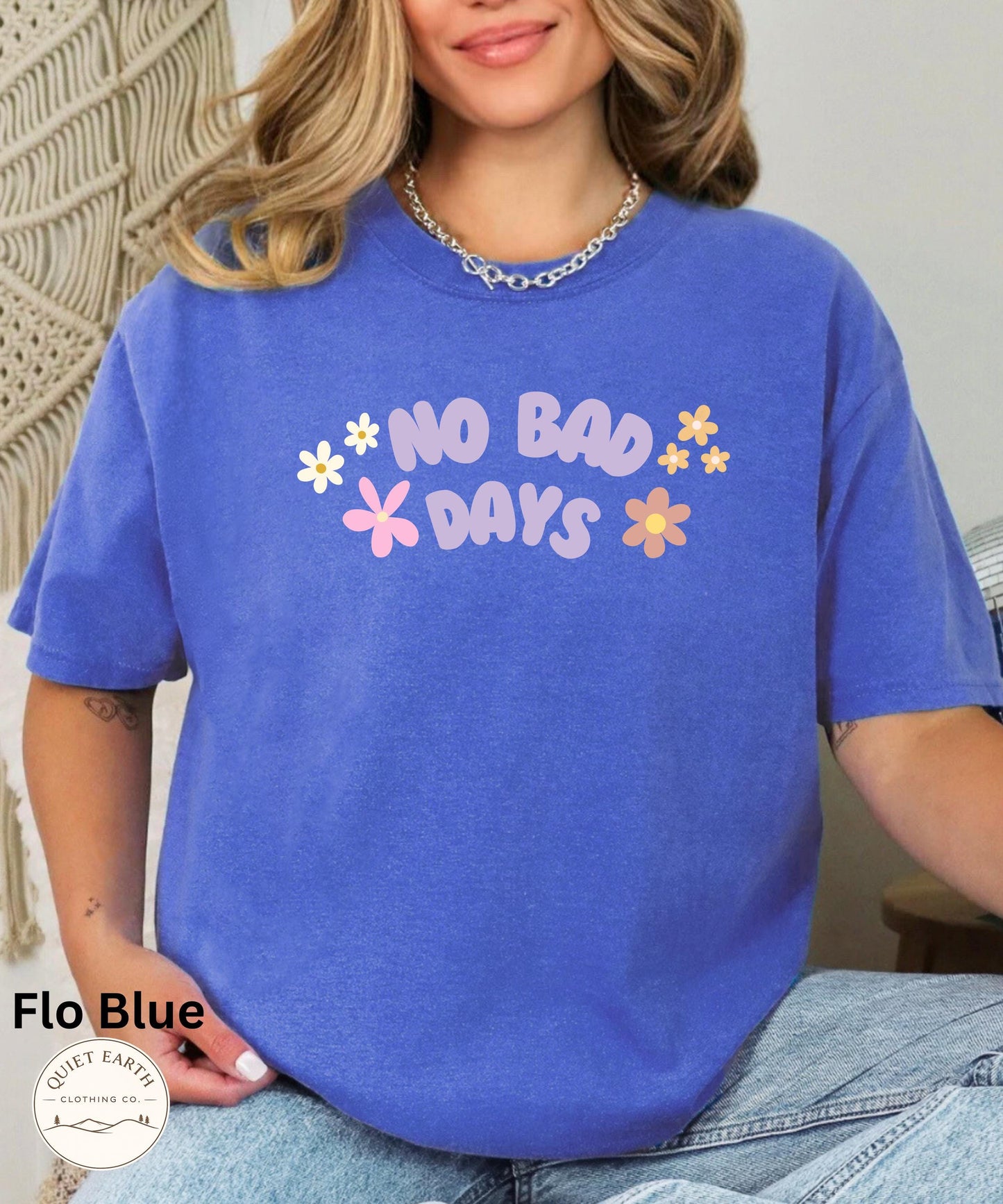 No Bad Days Retro Floral Graphic Tee, Pastel Daisy Comfort Colors Shirt