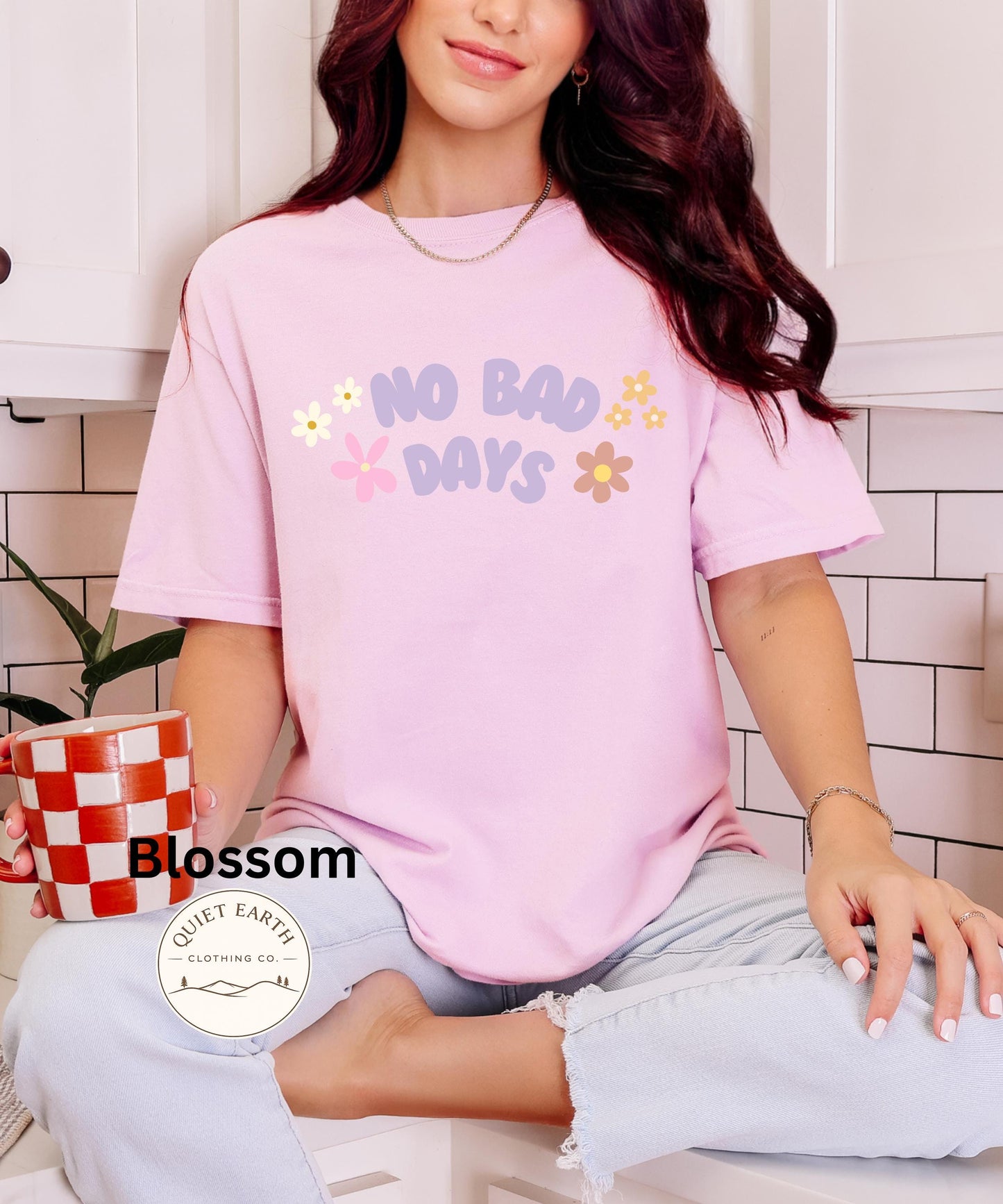 No Bad Days Retro Floral Graphic Tee, Pastel Daisy Comfort Colors Shirt