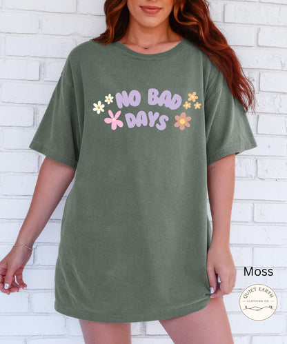 No Bad Days Retro Floral Graphic Tee, Pastel Daisy Comfort Colors Shirt