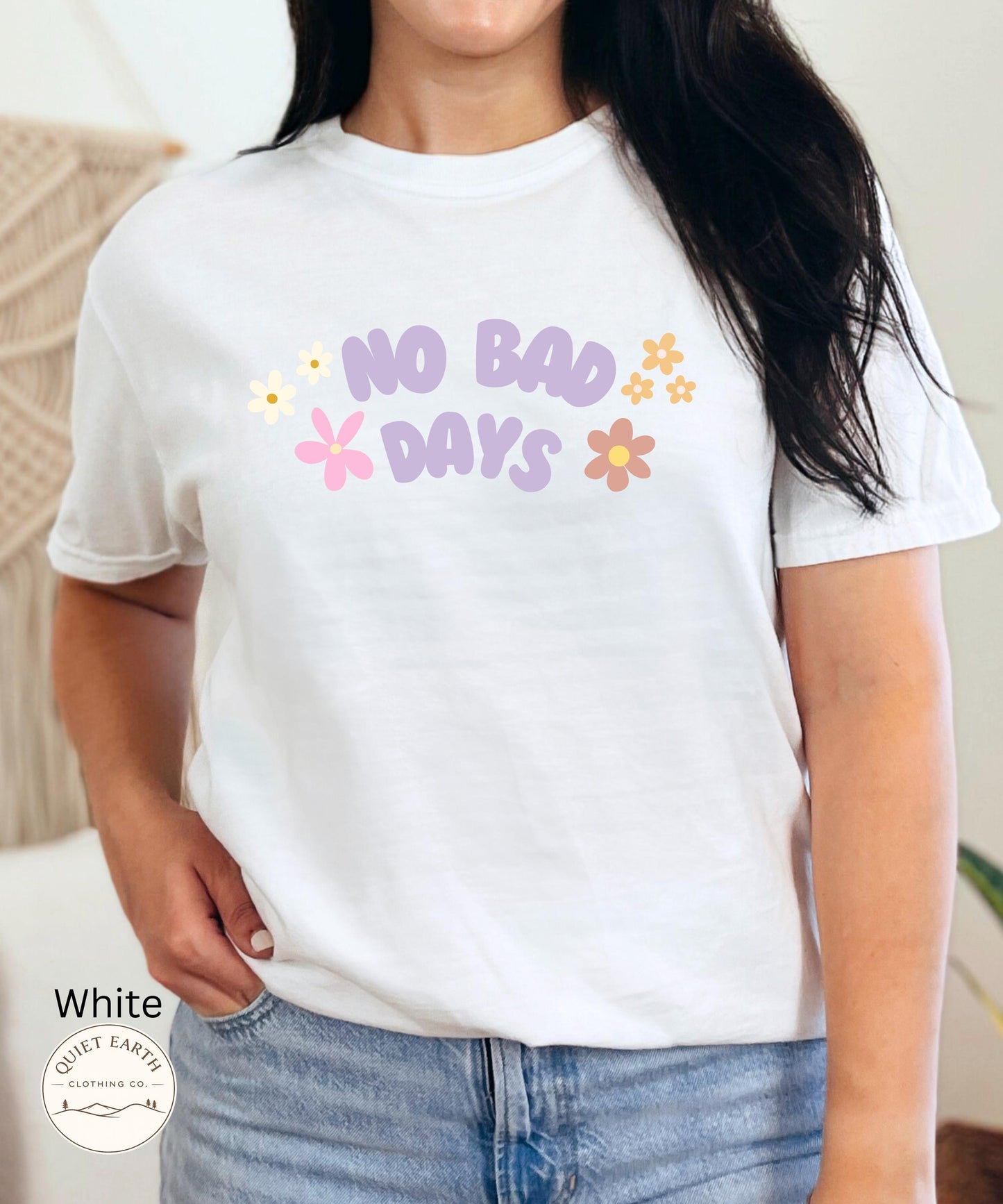 No Bad Days Retro Floral Graphic Tee, Pastel Daisy Comfort Colors Shirt