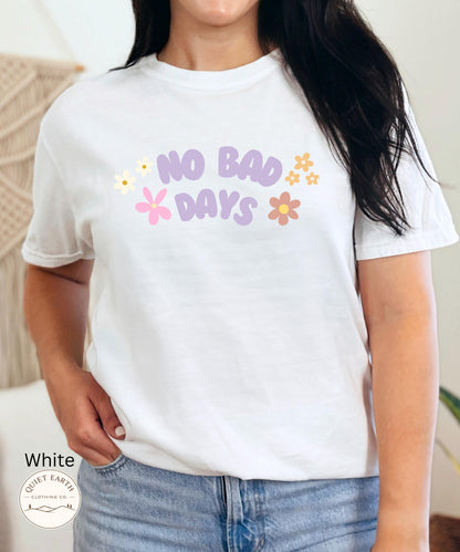 No Bad Days Retro Floral Graphic Tee, Pastel Daisy Comfort Colors Shirt